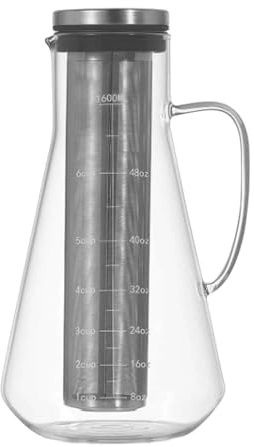 Asixxsix Fría, Jarra de café Fría con Filtro de Acero Inoxidable, de Agarre Cómodo, Jarra a Prueba de Fugas de 24 Oz para té Helado, Contenedor de Bebidas de Frutas Caseras (1600ML)