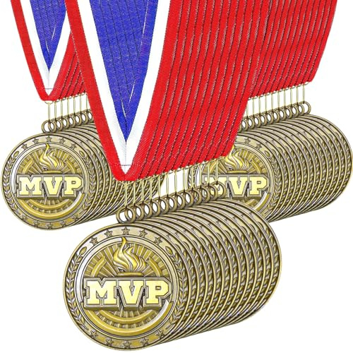 36er Set MVP Medaillen Gold aus Metall – Ø 5cm Massive Siegermedaillen mit Halsband für Kindergeburtstag, Fußball, Schulsport & Wettbewerbe – Hochwertige Auszeichnung statt Plastik – Personalisierbar