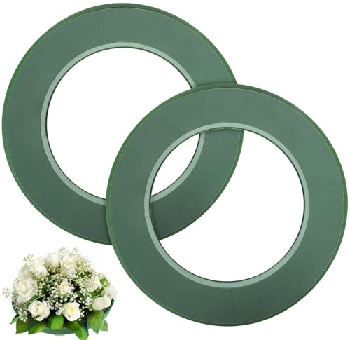 ORFOFE Anello Rotondo in Schiuma Floreale Bagnata con Ventosa 2 Pezzi Spugna Verde per Composizioni Floreali da Matrimonio Decorazione Auto Nuziale e Podio Forniture per Fioristi