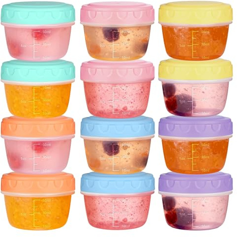 12 Contenitori Ermetici per Alimenti 77 ml, Contenitori Svezzamento Freezer | PP senza BPA con chiusura a vite e scala, impilabili e adatti a microonde, lavastoviglie e contenitori svezzamento freezer