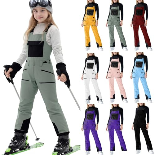 Overol de nieve para niñas, con aislamiento térmico, pantalones de esquí impermeables, correa ajustable, overol de snowboard para niños, traje de nieve cálido de invierno con múltiples bolsillos (4-13