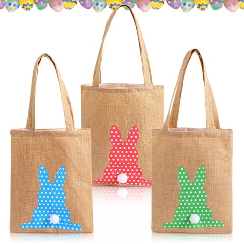 ZJILIXIA 3 Stück Geschenktasche für Ostern,Ostertüten zum Befüllen Osterbeutel Stoff,Osterhasen Taschen,Osterkörbchen Mit Henkel,Ostereiersuche,Für Kinder Party Dekoration Geschenken Partyzubehör