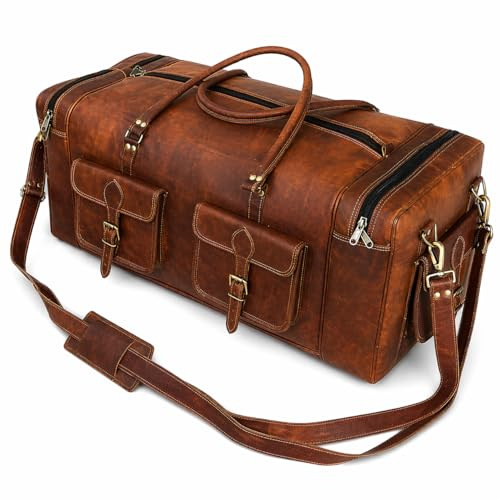 Handgefertigte große Reisetasche für Männer, Leder, Reisetasche, Übernachtung, Fitnessstudio, Sport, Wochenende, Fitnessstudio, Wandern, Vintage, Seesack (4 Pocket, 30 inch Length)