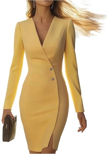 Vestidos De Fiesta Mujer Elegantes Vestido Invitada Boda Casual Ropa Manga Larga Popular Disfraz Primavera Jersey Navidad Sudadera Elegante 2#Amarillo XL 2026