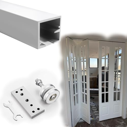 Vibeo Rail Porte Coulissante Quincaillerie pour Porte Coulissante Pliante avec Rail, Kit de Rail pour Porte de Grange Double, Rail Porte Coulissante de Placard en Bois(70cm(27.6in))