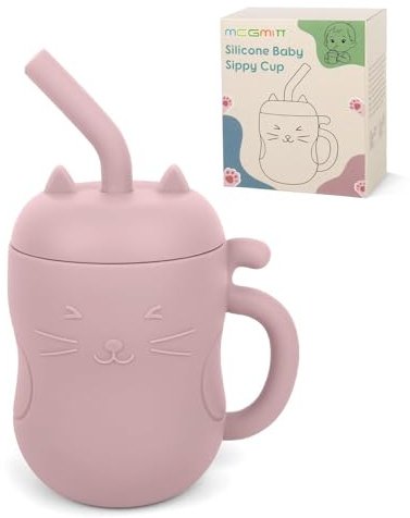 MCGMITT Vaso Bebé Silicona con Pajita 2 en 1, Taza de Entrenamiento Antiderrame con Asa, Vaso Abierto, Sin BPA, 150 ml, Idea de Regalo para Bebés +10 Meses (Rosa Claro)