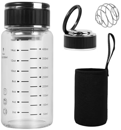 Kireida Protein Shaker Verre 500ml Avec Couvercle Et Poignée, Large Ouverture Nutrition Sportive Shaker Doté De Graduation, Pour Mélange Protéiné, Smoothies, Thé Glacé, L