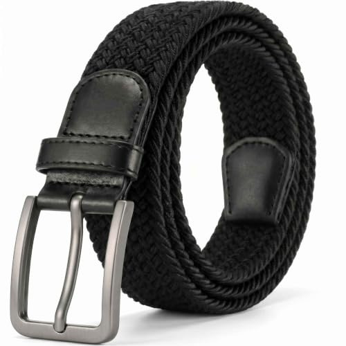 DarNova Cinturón Elástico Hombre y Mujer - Cinturones Hombre Tela Trenzado y Ajustable para Deporte, Cinturón Negro Elegante y Cómodo, Cinto Casual Comodo Ajustable sin Agujeros. (Longitud 115 cm)