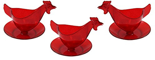 3er Set Eierbecher Huhn mit Glitzer rot Eierbehälter, Hühnereierbecher
