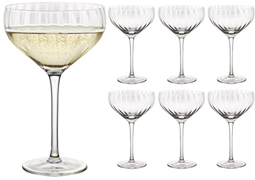 Dibor Set of 6 Champagne Saucers 380ml Stemmed Bevelled Finish Champagne Coupe Glasses Glassware Gift Alfresco Dining Glassware