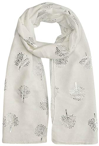 Heekpek Bufanda Pañuelo Cuello Mujer Elegante de Seda Fular Estampado Hoja Plata Apto para Cuatro Estaciones