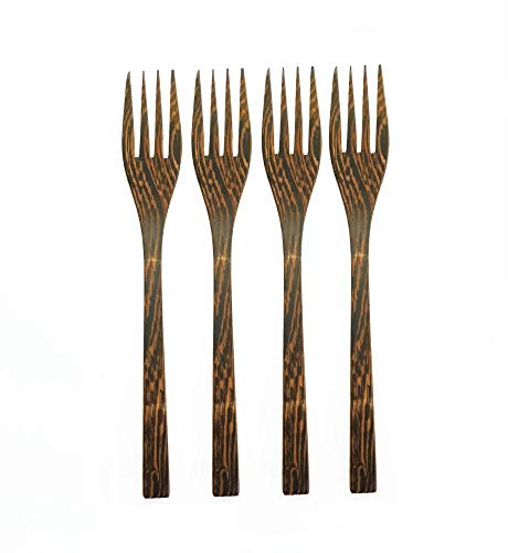 Rainforest Bowls Set of 4 Ebony Wood Forks - Reusable Eating Utensils - 100% Natural, Hand Carved by Artisans, Eco-Friendly & Sustainable