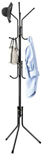 BAKAJI Porte-manteau design moderne à pied en métal avec 12 crochets suspendus vêtements et base trépied dimensions 45 x 45 x 176 cm décor d'entrée maison (Noir)