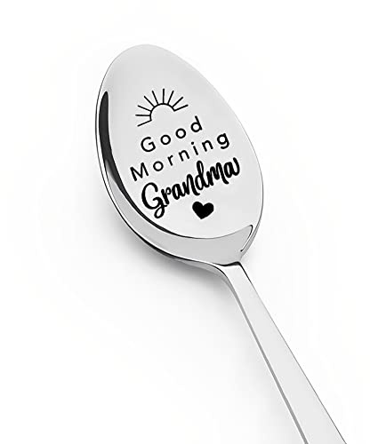 Birthday Mother's Day Gifts for Grandmother Grandma Gifts from Grandson Granddaughter Good Morning Grandma Spoon for Nana Nanny Coffee Tea Spoons Engraved