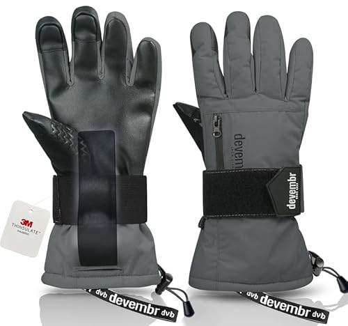 devembr Skihandschuhe mit Handgelenkschützern, Warme Snowboardhandschuhe für Herren und Damen