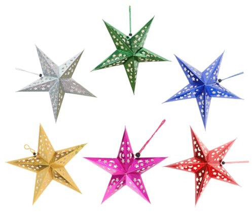 Cabilock 6 Stück Faltbare Papiersternlaterne Für Weihnachten 3D Lampenschirm Aus Papier Hängende Dekoration Für Hochzeiten Und Feste 30cm in Gold Rot Blau Silber Magenta Und Grün