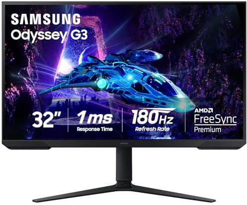 Samsung 32-Inch Odyssey G3 (G30D) Series FHD Gaming Monitor, 1ms, 180Hz, AMD FreeSync, Adjustable Stand, Black Equalizer, Virtual Aim Point, Eye Saver Mode, Flicker-Free, LS32DG302ENXZA