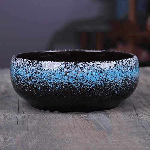 Pots de fleurs Pot à bonsaï vintage en céramique émaillée, grand bol rond pour plantes succulentes, décoration de jardin, cactus, fleur, récipient pour décoration de maison, de bureau (bleu moyen)