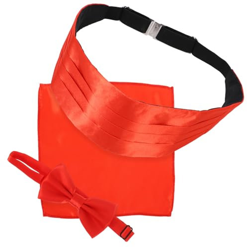 WRITWAA 3er-set Herren-satin-fliege Und Kummerbund Roter Clip Größenverstellbar Luxuriöses Material Formelles Kleidungszubehör 3 Stück X 3