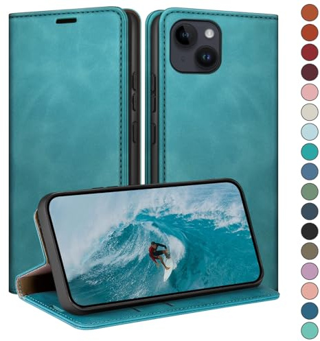 HUOUH for iPhone 14 6.1 Wallet case with RFID Blocking PU Leather,Flip Folio Book covers,Credit Card Holder Shockproof Phone case Women Men for Apple 14 case Light Green