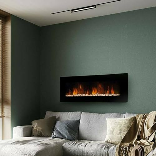 Dmora Camino Elettrico Dtamburin, Stufa elettrica, Focolare Elettrico a Parete, Caminetto Moderno, Made in Italy, 11x127 h50 cm, Nero