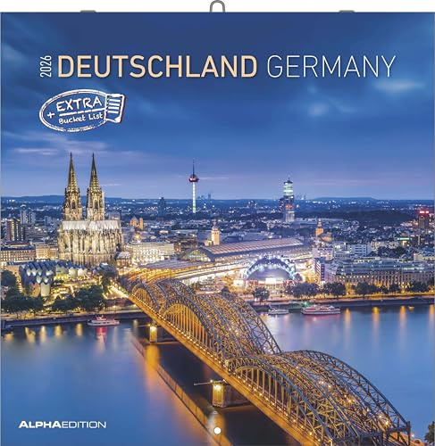 Alpha Edition - Deutschland Kalender 2026 – Wandkalender 30×30 cm mit Deutschlandmotiven & Platz für Notizen, Broschürenkalender mit Ferienterminen, perfekter Bildkalender für Zuhause & Büro: Germany