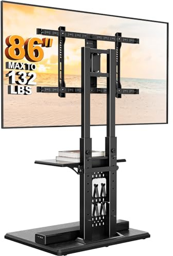 Perlegear TV Ständer mit Halterung für 32-86 Fernseher bis 60 kg, hoher TV Bodenständer mit Lochplatte und 6 Höhenverstellungen, TV Standfuß mit Holzbase, Max VESA 600x400mm, PGFS13