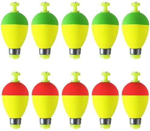 Bombite Fishing Bobbers Floats,10 Packs Weighted Bobbers for Fishing Foam Snap-on Fishing Floats Ball Oval Fishing Corks Bluegill Crappie Panfish Bass Trout