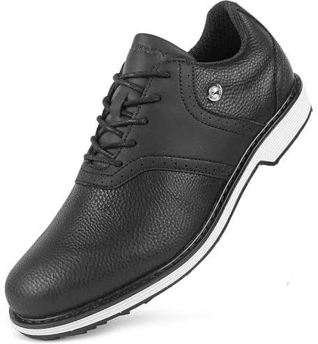 Hiuzylqx Scarpe da Golf da Uomo, Traspiranti, Impermeabili, Leggere, Sportive, in Pelle Antiscivolo,Nero,42 EU