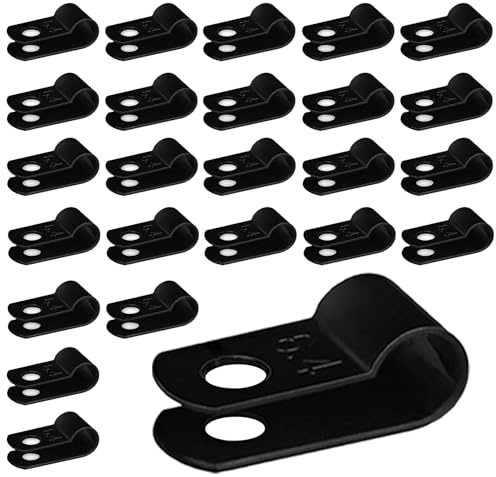 Yilceemy 100 Stück R-Kabelklemmen 6,4 mm (1/4 Zoll), Nylon Kabelhalter, Kunststoff Draht Clips, mit 100 Schrauben für Kabelmanagement (schwarz)