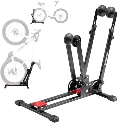 ROCKBROS Bike Stand 2-in-1 Vertical & Horizontal Bike Stand Floor Foldable Adjustable Bike Parking Rack for 24 -27.5 Mountain Road Bike Indoor Storage Garage