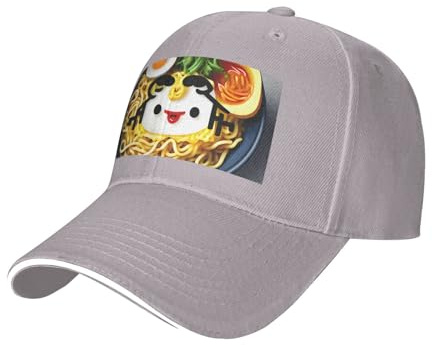OAZCVBNN Gorra de béisbol con diseño de fideos y ramen, diseño de huevera, tamaño ajustable, mecanismo de sándwich, sombreros de pesca, gris, Talla única