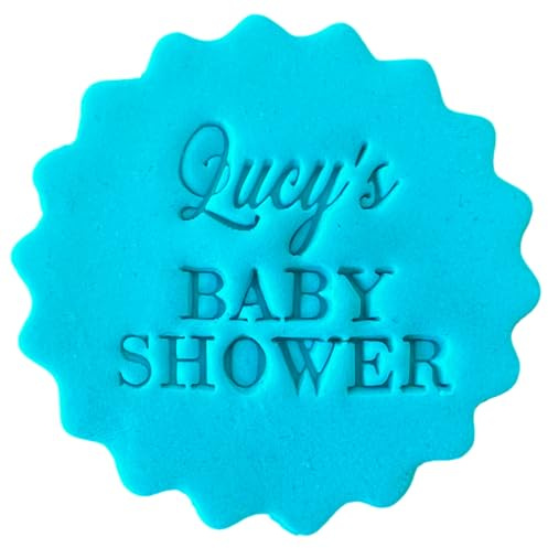 Personalised Cookie Stamp with Free Scallop Cutter, Custom Name Baby Shower, 5cm Acrylic Biscuit Embosser, Food-Safe Plastic Baking Tool, Fits M&S All Butter Biscuits (Design 3)
