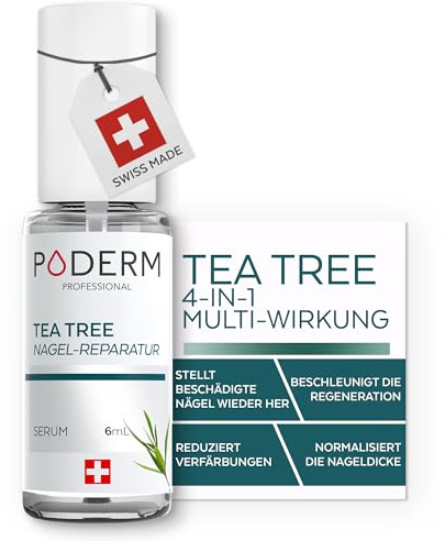 PODERM Tea Tree Réparateur Ongles 6 ml– Sérum 4en1 | Améliore l’apparence des ongles abîmés, jaunis et ternes – Uniformise l’épaisseur – Résultats visibles dès le 1er jour – 100% naturel – Swiss Made