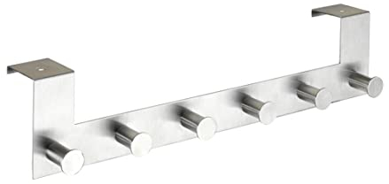 WENKO Türgarderobe Mod. Celano, Hakenleiste mit 6 Haken zum Aufhängen von Jacken, Handtüchern oder Geschirrtüchern in Küche, Wohnraum & Bad, schwere Qualität aus rostfreiem Edelstahl, 39 x 11 x 7,5 cm