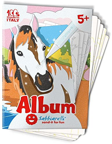 Sabbiarelli – Album Pferde | Klebebögen für Sand Art | Enthält 5 Klebemotive A5 | 100% Made in Italy | Kreativer Bastelspaß | Kinder 5-12 Jahre | FARBSAND NICHT ENTHALTEN