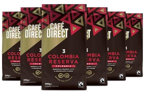 Cafédirect Cauca Valley Colombia Fairtrade Ground Arabica Coffee 200g (Pack of 6)