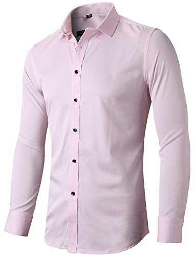 INFLATION Chemise élastique Homme, Manches Longues, Taille ajustée, Casual/Formel, Multiple Couleurs à Choisir,Rose,43