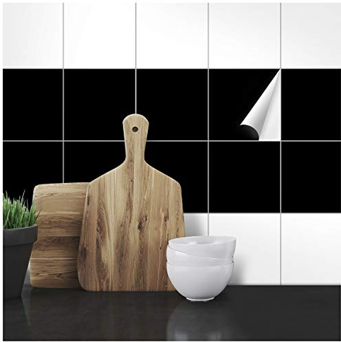 Wandkings Fliesenaufkleber - Wähle eine Farbe & Größe - Schwarz Seidenmatt - 15 x 15 cm - 20 Stück für Fliesen in Küche, Bad & mehr