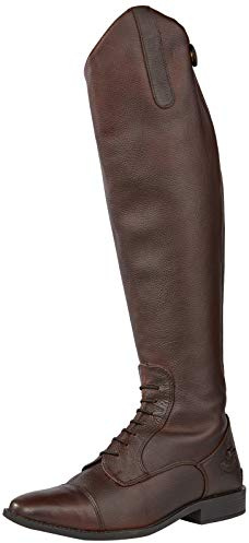 Rhinegold Elite Luxus BROWN LEATHER RIDING BOOTS - Soft Feel Leather, Comfortable Fit, Elasticated Laced Front, Women's Equestrian Boots with Full Length Back Zip, Size 3, EU 36, Calf 1