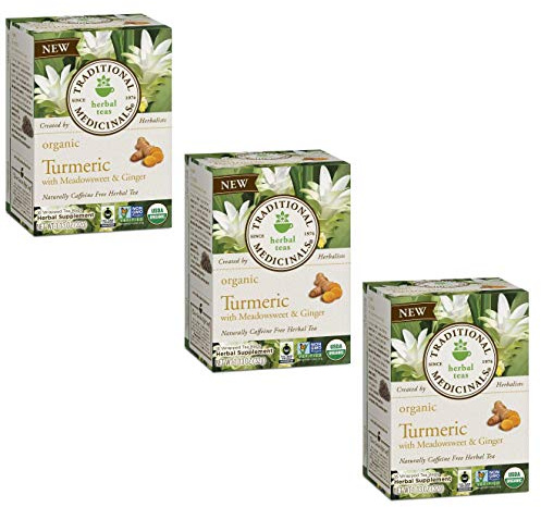 Traditional Medicinals Turmeric organico con tè al tè con miele e zenzero, supporta una risposta sana all'infezione, confezione da 3) - 48 bustine da tè totali