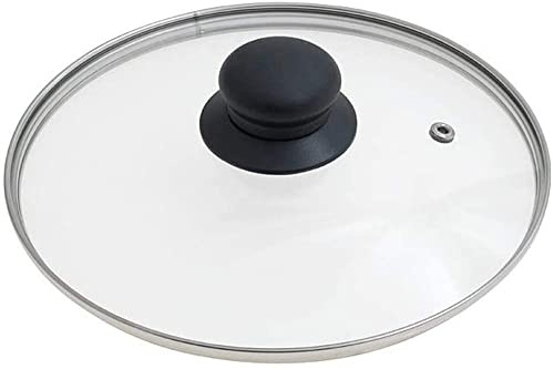 Vetrineinrete® Coperchio in Vetro temperato per pentole padelle con Foro Vapore 16 18 20 24 26 28 30 32 cm Bordo Acciaio (Ø18) P91