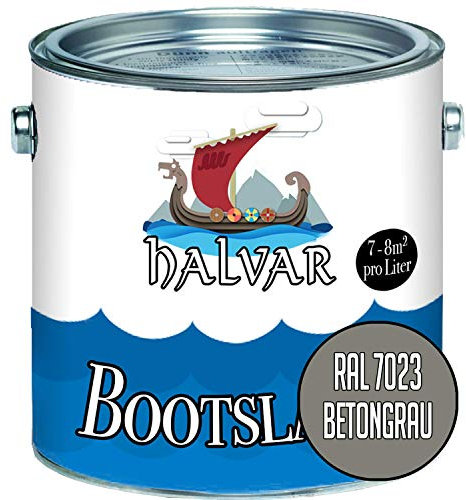 Halvar 2-K SEIDENMATT Yachtlack Grau RAL 7000-7047 Bootslack für GFK/Polyester/Kunststoff 2-Komponenten Lack inkl. Härter (1 L, RAL 7023 Betongrau)