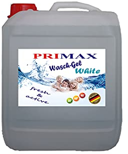 Primax Flüssigwaschmittel Universal Gel - 5x5 Liter XXL Mega-Pack, extra stark für Flecken bei weißer Wäsche WhiteWash