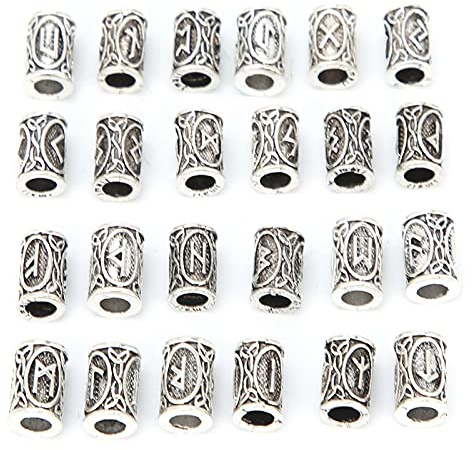 24Pcs Vikings Runes Beads Norse Dreadlock Hair Tube Beads, Vintage Dreadlocks for Hair Braiding Decoration Bracelet Necklace Pendant DIY Jewelry
