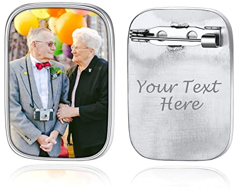 Custom4U Personalisierte Foto Brosche Edelstahl Memorial Broschen & Anstecknadeln für Damen Silber/Gold/Schwarz Anstecknadel Hochzeit Frauen Broschen Clips für Kleidung Modeschmuck Geschenk