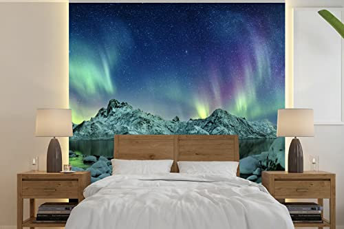 Selbstklebend Tapete Wandpapier Wandaufkleber Fototapete Tapeten Wanddeko 350x350 cm Meer - Eis - Nordlicht - Winter - Natur