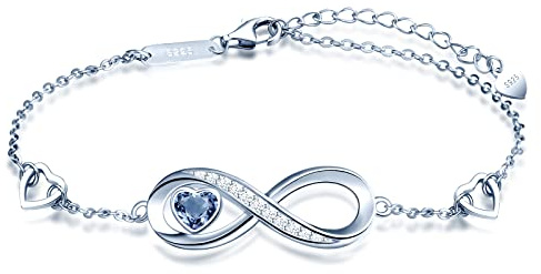 Silber 925 Damen Armband - Glänzendes Accessoire - Eleganter Schmuck für Damen und Mädchen - Einstellbare Länge - Herz mit Kristallen - Infinity Unendlichkeits-Symbol - Kommt mit Geschenkbox