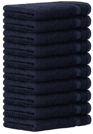 Luckytowel Gästehandtücher 30x50 cm – Oeko-TEX Gästehandtuch aus 100% Baumwolle mit 600 g/m² – Kleine Handtücher mit Aufhängeschlaufe – flauschig & saugstark – Gästetücher Set – 10er Pack Dunkelblau