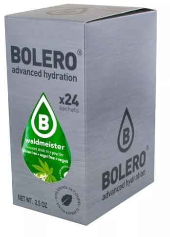 Bolero Drink 24 bolsitas 3 gr Sticks Frutas Preparado Polvo Soluble Para Bebida Fresca en Agua Producto, 72 gramos endulzado con stevia (Waldmeister)